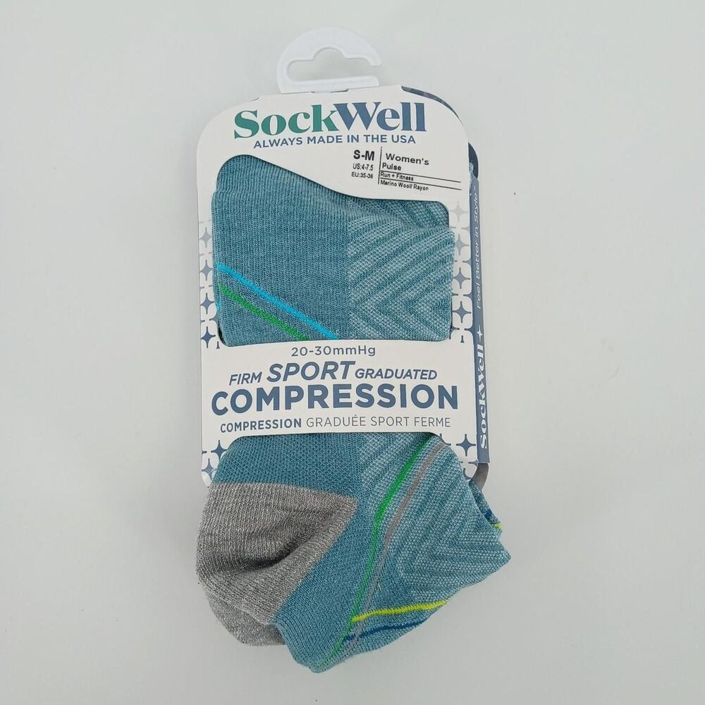 Sockwell Pulse Merino Wool Compression Socks S/M 20-30mmHg Blue Gray
